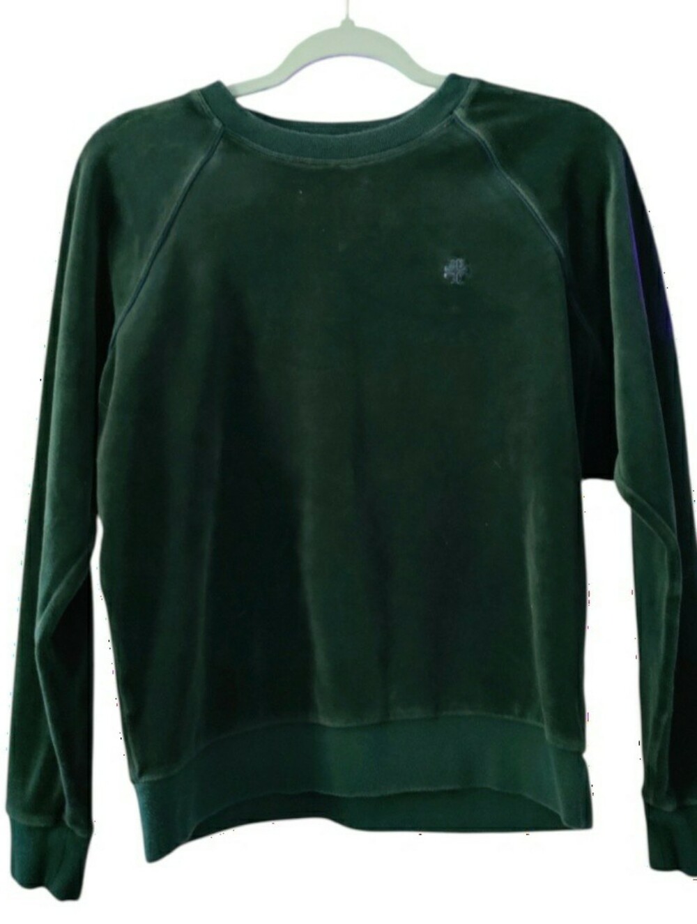 Tory Burch Sport Velour Pullover Sweater Logo Knit Conifer Cotton Blend